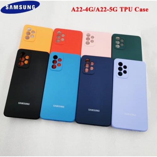 Original Samsung Galaxy A22 A 22 4G 5G Phone Case Shockproof Liquid Silicone Cover 360'' Full Back With Camera Protection Shell
