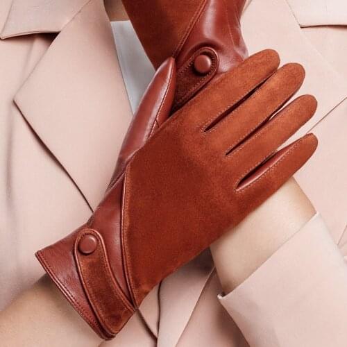 NEW Sheepskin Suede Womans Real Leather Fashion Plus Velvet Gloves Female Driving Leather Gloves Keep Warm NW563