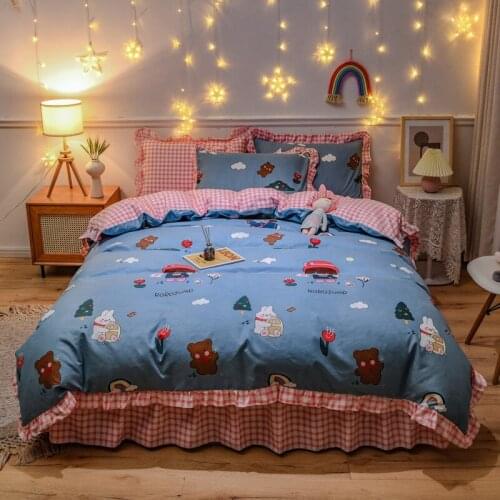 Bedding Duvet Cover Twill Korean Version Thick Bed Skirt 4pcs Set Bed Skirt European Style Lace Bed Sheet Bedspread Quilt Cover
