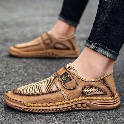 Spring Autumn Casual Sneakers Men New Outdoor Mesh Surface Soft Bottom Velcro Walking Shoes Low-Help Wear-Resistant Footwear