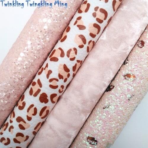 Pink Glitter leather, Leopard and Flowers Printed on Soft Felt Synthetic Leather For Bow A4 21x29CM Twinkling Ming KM287