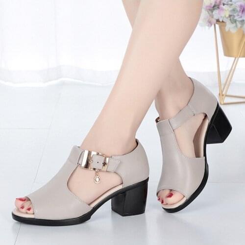 Women Sandals Summer 2021 hing Heel Fashion Sexy Fish Mouth Hollow Roman Sandals Thick With Beaded High Heels Female Sandals