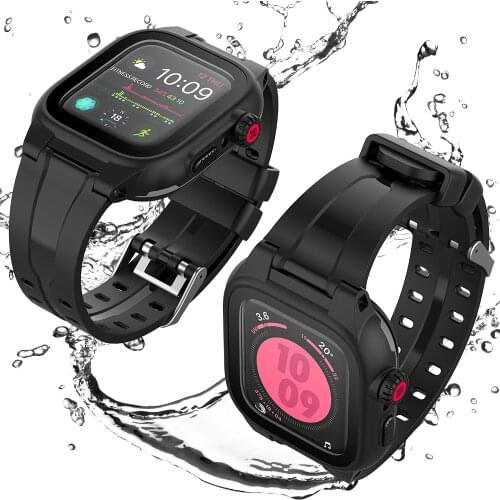 Silicone Sport Band with Waterproof Case for Apple Watch SE Series 6 5 4 3 Cover 44mm 42mm Screen Protector Bracelet Strap Belt