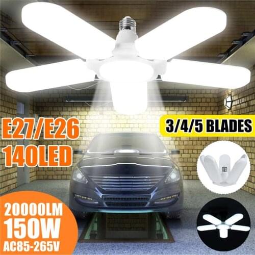 LED Garage Lights Foldable E27 Bulb 2/3/4/5+1 Adjustable Fan Blades Deformable Ceiling Lighting 6500K AC85-260V for Warehouse