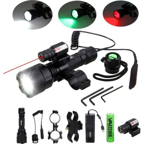 XM-L Q5 Tactical Hunting Flashlight Rifle Lantern waterproof Armas Light+Laser Dot Sight+Switch+Rail Barrel Mount+18650+Charger