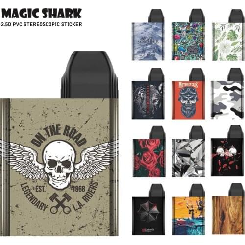 Magic Shark Painting Leaf Umbrella Wood Tiger Wolf Skull Military Flower Stereo PVC Sticker Film Tape for Uwell Caliburn Koko