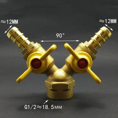 1/2" BSP Female To 12mm Hose Barb Y-Shaped Brass Ball Valve 3 Way Shut Off Ball Valve Pipe Fitting Splitter Air Fuel