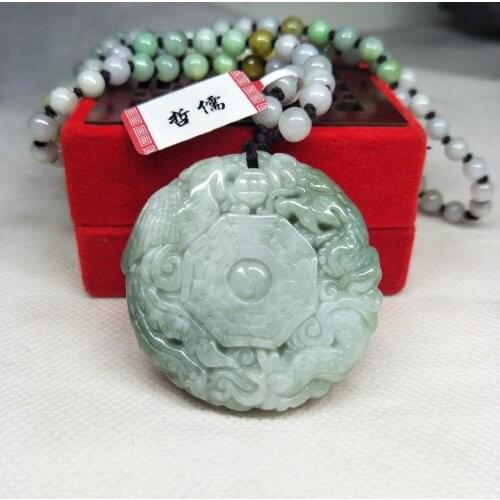 Zheru Jewelry Pure Natural Jadeite Double Color Dragon and Phoenix Good Fortune Pendant Tricolor Bead Necklace Send A Certificat