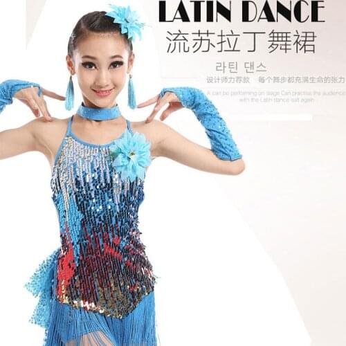 Girl Latin Dance Dress For Girls Costumes Kids Clothes Ballroom Competition Dresses Fashion Leotard Sequin L Tassel Salsa