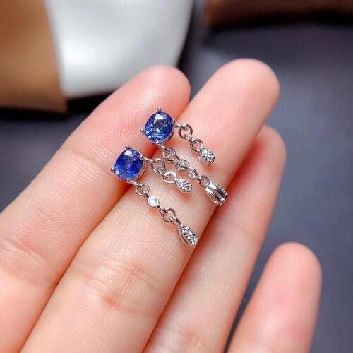 100% Real Natural Sapphire Earring 925 Sterling Silver Female Party Jewelry