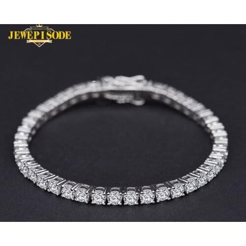 Jewepisode 100% 925 sterling silver 4MM Round Created Moissanite Diamonds Tennis Bracelet for Men Women Birthday Gifts Wholesale
