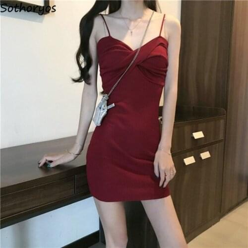 Sexy Backless Sleeveless Dress Women Slim Fit Solid Vintage Elegant High Waist Folds Bow Mini Summer Party Chic Spaghetti Strap