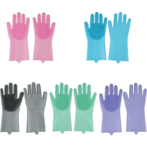 1Pair Dishwashing Cleaning Gloves Magic Silicone Rubber Dish Washing Glove for Household Scrubber Kitchen Clean Tool