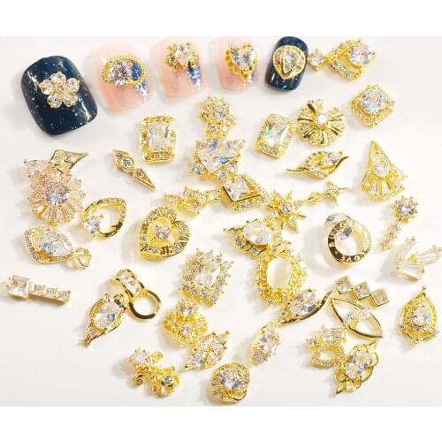 2pcs Gold Alloy Nail Art Decorations Luxury Cubic Zirconia Crystal Rhinestones Jewelry Metal Manicure Nails DIY Accessories
