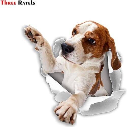 Three Ratels 1089 Reaching Beagle 3D dog Stickers For nursery Wall Fridge Toilet car window