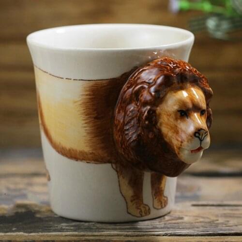 3D Stereo Lion Coffee Mug Creative Ceramic Cup Hand-painted Animal Cartoon Coffee Cup Personality Handle Birthday Gift Cup