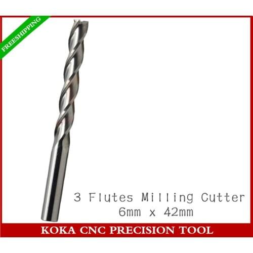 6mm*42mm,Freeshipping,CNC solid carbide end mill,Woodworking Router Bit,3 Flutes Spiral milling Cutter,MDF,PVC,acrylic,hardwood