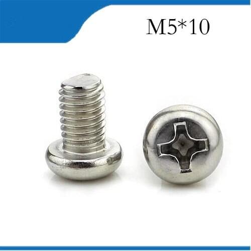 Free Shipping M5X10mm 50pcs Stainless Steel Pan HeadCross Socket Recessed Raised Cheese Head Pan Round Head Cross Recessed Screw