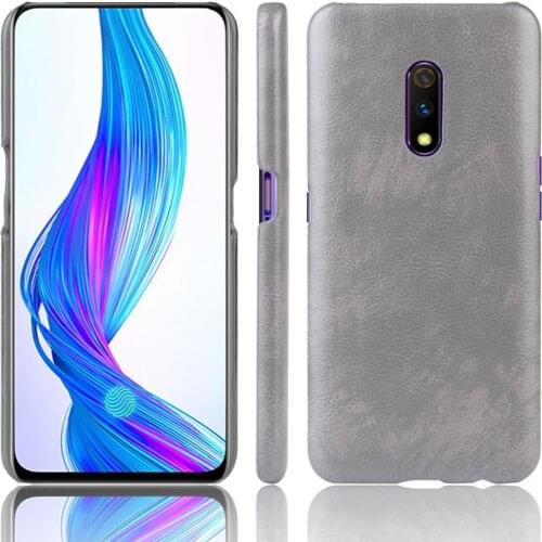 Realme X Case For Oppo Realme X Retro PU Leather Litchi pattern Skin Hard Back Cover For Oppo Realme X RMX1901 Phone Fitted Case