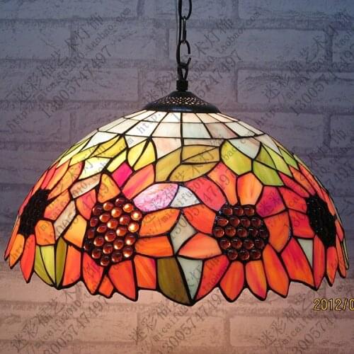 16inch European sunflower garden Stained Glass pendant Lamp for Bedroom E27 110-240V