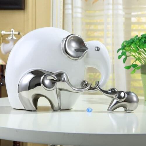 Porcelain Elephant Sculpture Ceramic Abstract Animal Family Love Decor Gift Craft Adornment Accessories for Father and Mother