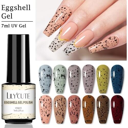 LILYCUTE 7ml Eggshell Gel Nail Polish Semi Permanent Transparent Gel Soak Off UV LED Gel Varnish Any Color With Base Top Coat