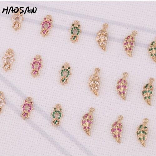 HAOSAW 6Pcs/Lot Colored Goldfish Design/Leaf Crystal Charms/Cooper Accessories/Jewelry Making/Hand Made/Earring Findings