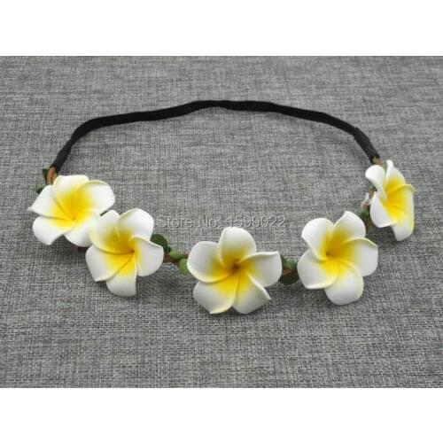 Artificial Plumeria Flowers Headband Foam Frangipani Hair Accessories Green Leaves Stretch Hairband Hawaiian Head Wreath