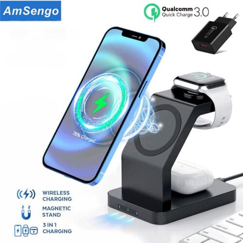 Magnetic 15W Wireless Charger Stand For iPhone 12 Pro Max Mini Magsafe Type C Fast Charging Pad for IOS Apple Watch Airpods pro