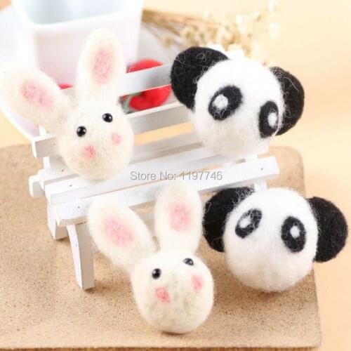 Cute Cartoon Rabbit Panda Design Lovely Animal Wool Felt Ball Doll For Christmas Decoration DIY Jewelry Handcraft 3pcs 65x30mm