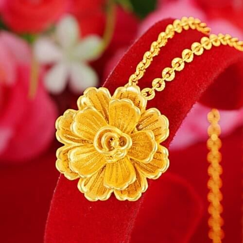 Flower Shaped Charm Pendant Chain Yellow Gold Filled Fashoin Jewelry For Women Girl