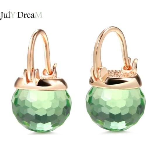New 585 Rose Gold Glass Ball Drop Earrings Hang Ear Football Cut Emeral Red Crystal Clip Earrings Elegant Wedding Fine Jewelry