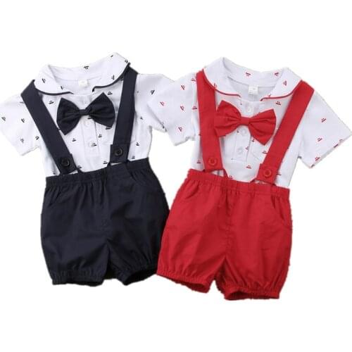 New Gentalman Newborn Kid Baby Boy Outfit Clothes Jumpsuit Bodysuit+Pants Overall 2Pcs Set Children Summer Clothing