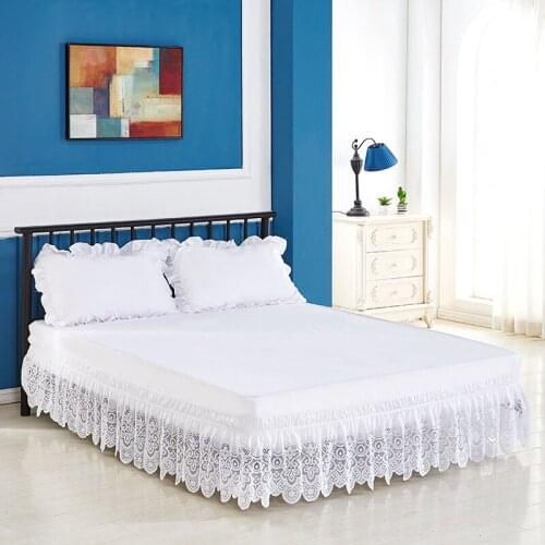 Solid Matrress Lace Bed Skirts White Beige For Bed Solid White Anti-mite Protection Cover Hypoallergenic Breathable Wetting Pad