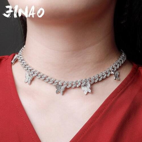 JINAO Butterfly Necklace 6 Butterfly Iced Out Cubic Zirconia Necklace Hip Hop Chain Choker Fashion Jewelry Gift For Women Gift