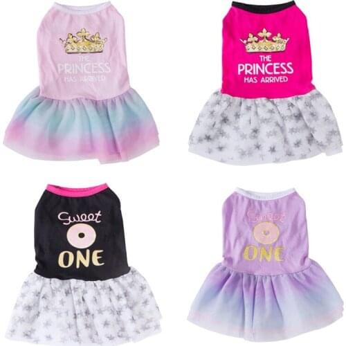 Crown Printed Princess Dress Pet Clothing Dogs Hollow Yarn Skirt for Summer Dog Clothes Small Costume Skirt French Bulldog #T