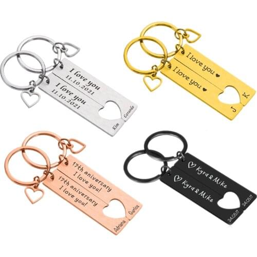 Valentines Day Gifts Personalized Heart Keychain Set Engraved Date and Name Lover Keyring Gift for Couples Girlfriend Boyfriends