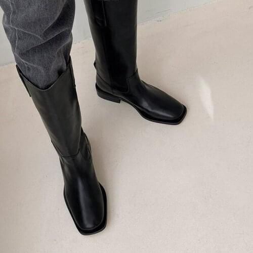 Women Genuine Leather Boots Fashion Handmade Classic Square Head European and American Fashion Womens Boots Size 33-42