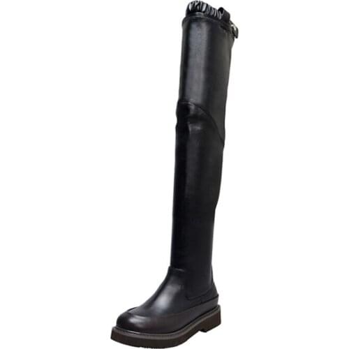 MKKHOU Over-the-knee boots Women 2020 Autumn new leather fashion versatile round head 3.5cm mid-heel boots women size 34-40