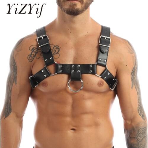 Sexy Harness Men zentai Leather Adjustable Body Chest Harness arnes hombre gay costume Gay Man Underwear Tops Nightwear Sex Wear