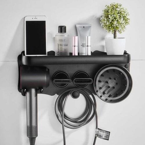 Bathroom Storage Rack Wall-mounted Punch-free Aluminum Alloy Hair Dryer Bathroom Organizer Home Storage Shelf Bath Soap Shelf