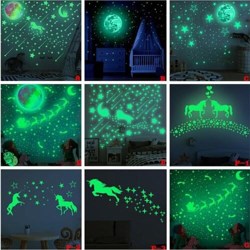 3D Luminous Castle Moon wall stickers Home decor DIY decals kids room decoration Fluorescent unicorn glow in the dark stickers