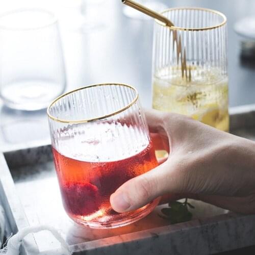 Heat Resistant Light Luxury Gold Vertical Grain Glass Cup Household Simple Juice coffee Tea Cup