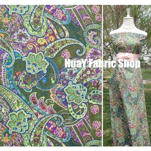Hot sale 1.48 meter Width Vintage Green Paisley Ham Rose printed 100% cotton Poplin fabric for dress