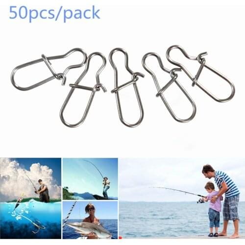 50PCS High Quality Stainless Steel Hook Lock Snap Swivel Solid Rings Safety Snaps Fishing Hooks Connector