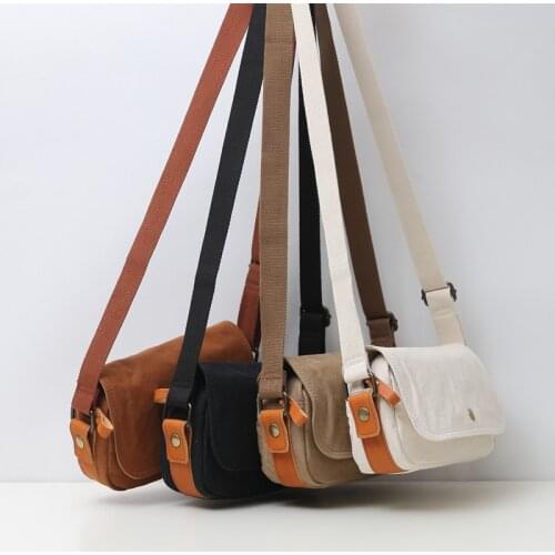 Original Cotton Canvas Summer Small Crossbody Bags For Women Solid Color Flap Shoulder Bag Casual Student Daily Messenger Bag
