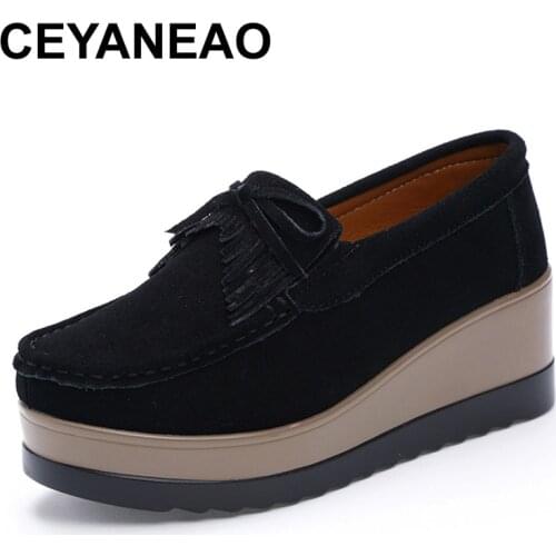 CEYANEAOAutumn Women Platform shoes leather suede plush slip on sneakers chaussure woman tassel fringe loafers women shoesE030