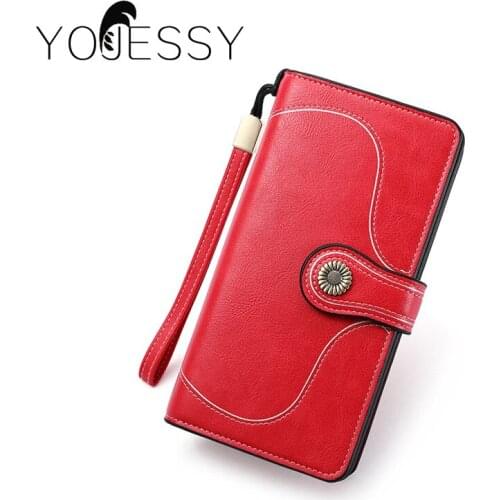 YOJESSY Women Clutch Leather Wallet Female Long Wallet Women Zipper Purse Strap Money Bag Purse Phone Bag