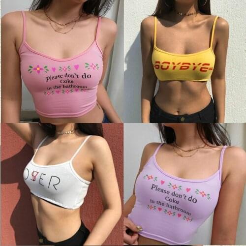 Womens Summer Strappy Vest Crop Top Cotton Letter Print Tank Tops T-Shirt Casual Camis Tops Ladies Multiple Colors Vest