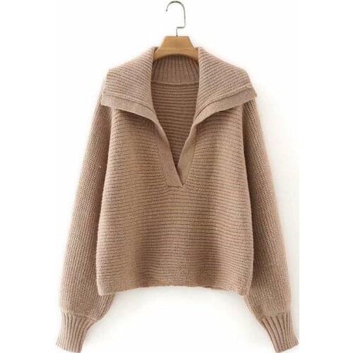 Office Lady Loose Design Sweater Womens 2021 Spring New Fashion Commute All-match V-neck Lantern Sleeve Top Sweaters Tops